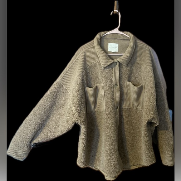 🤩3/$15🤩 AMERICAN EAGLE 🦅 Men’s Button Down Fleece W/Chest Pockets Taupe XXL WARM - Picture 1 of 2